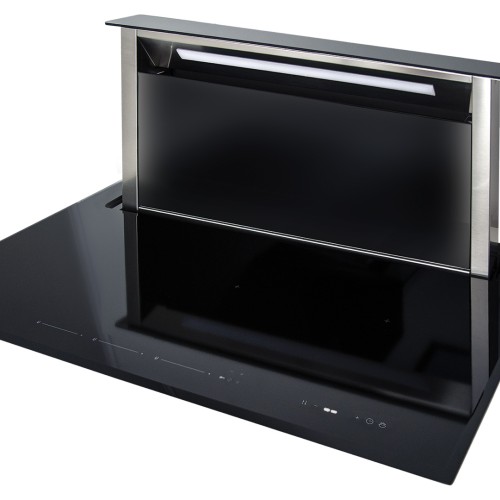 Induction hob with downdraft hood integrated